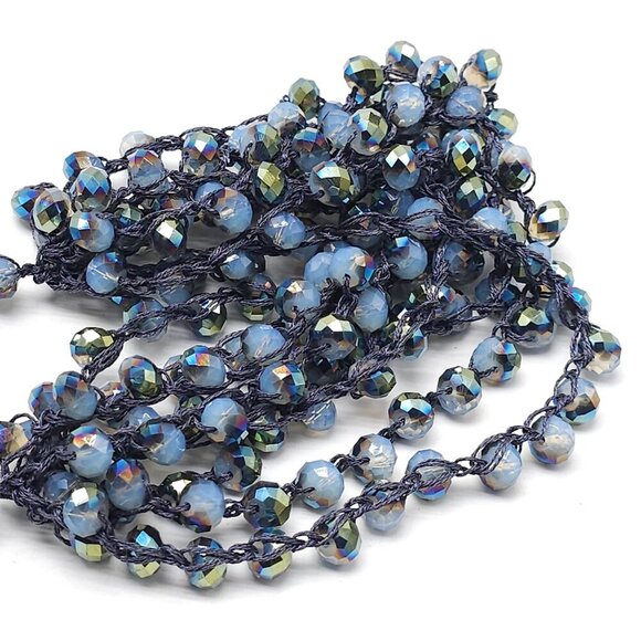 Blue Crystal Statement Crocheted Necklace Jewelry Chunky Jewelry Big Beaded - Picture 6 of 7